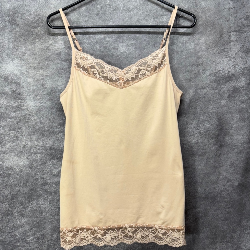 Apt 9 Essentials Lace Trim Cami Camisole Tank Top Women's M Nude Beige Nylon Y2K